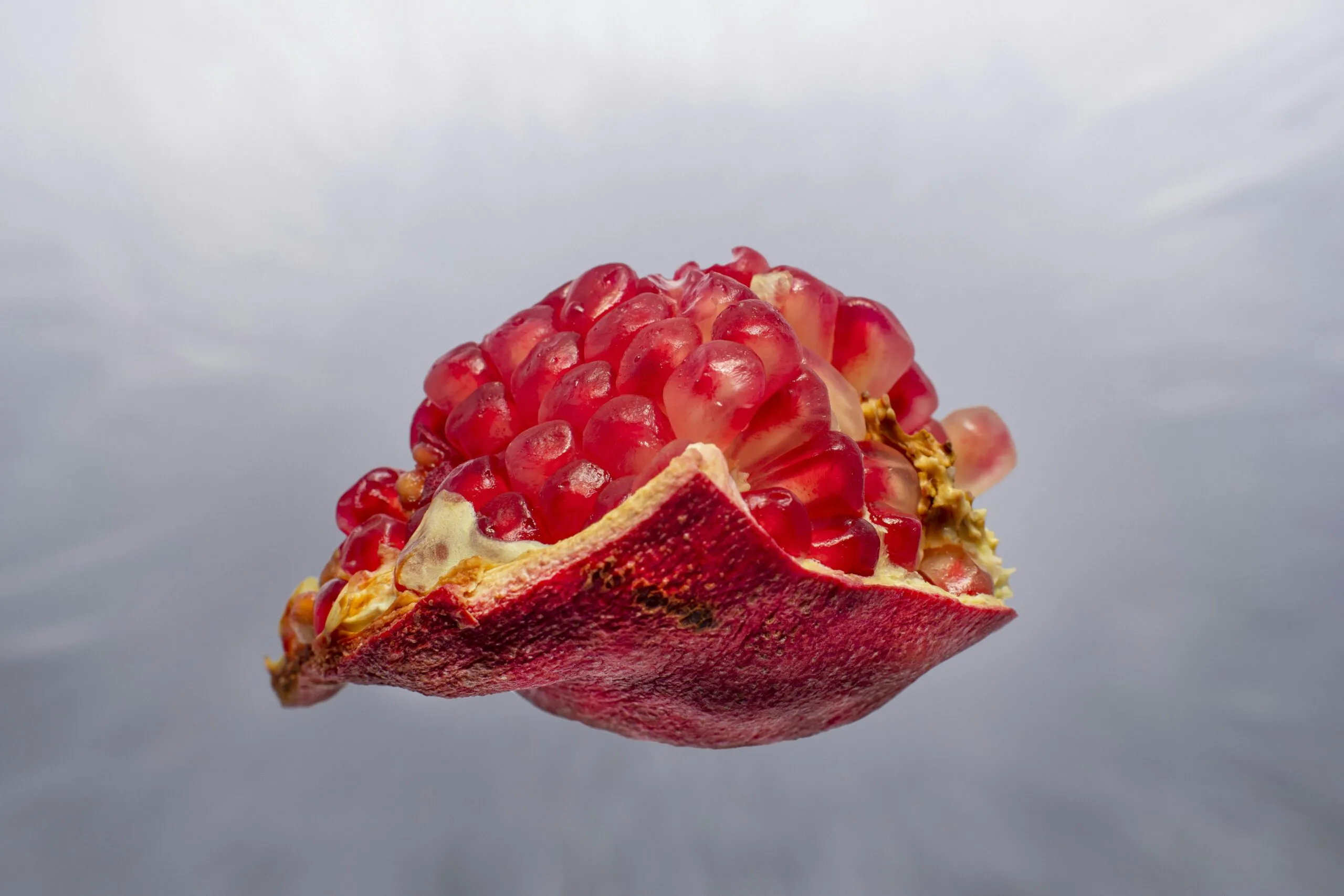 a pomegranate with a bite taken out of it