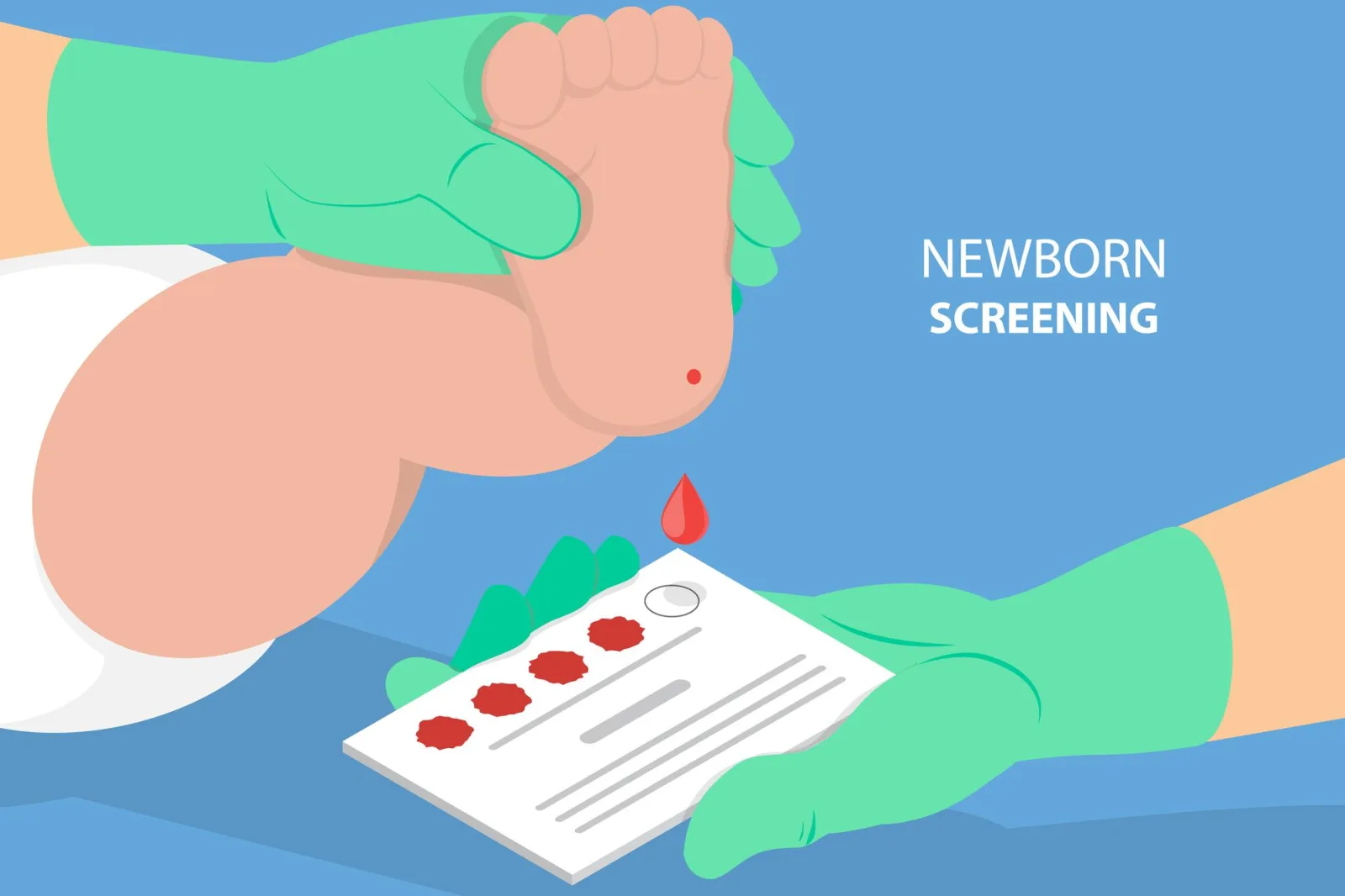 D isometric flat vector conceptual illustration of newborn screening medical tests and examination