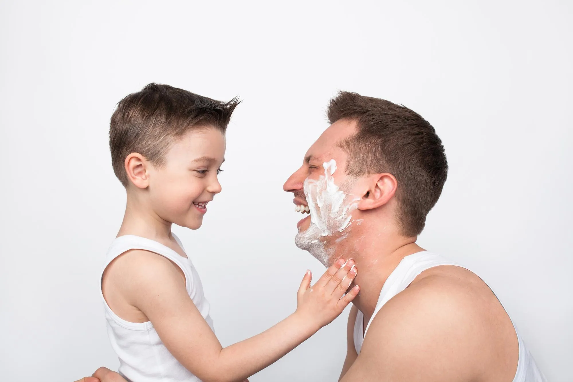 Father with son shaving