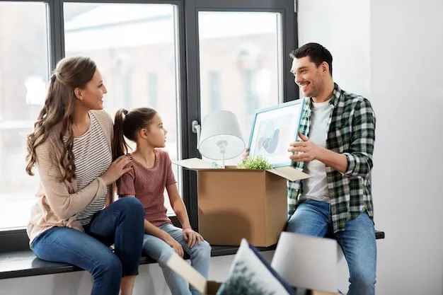 happy family with child moving to new home