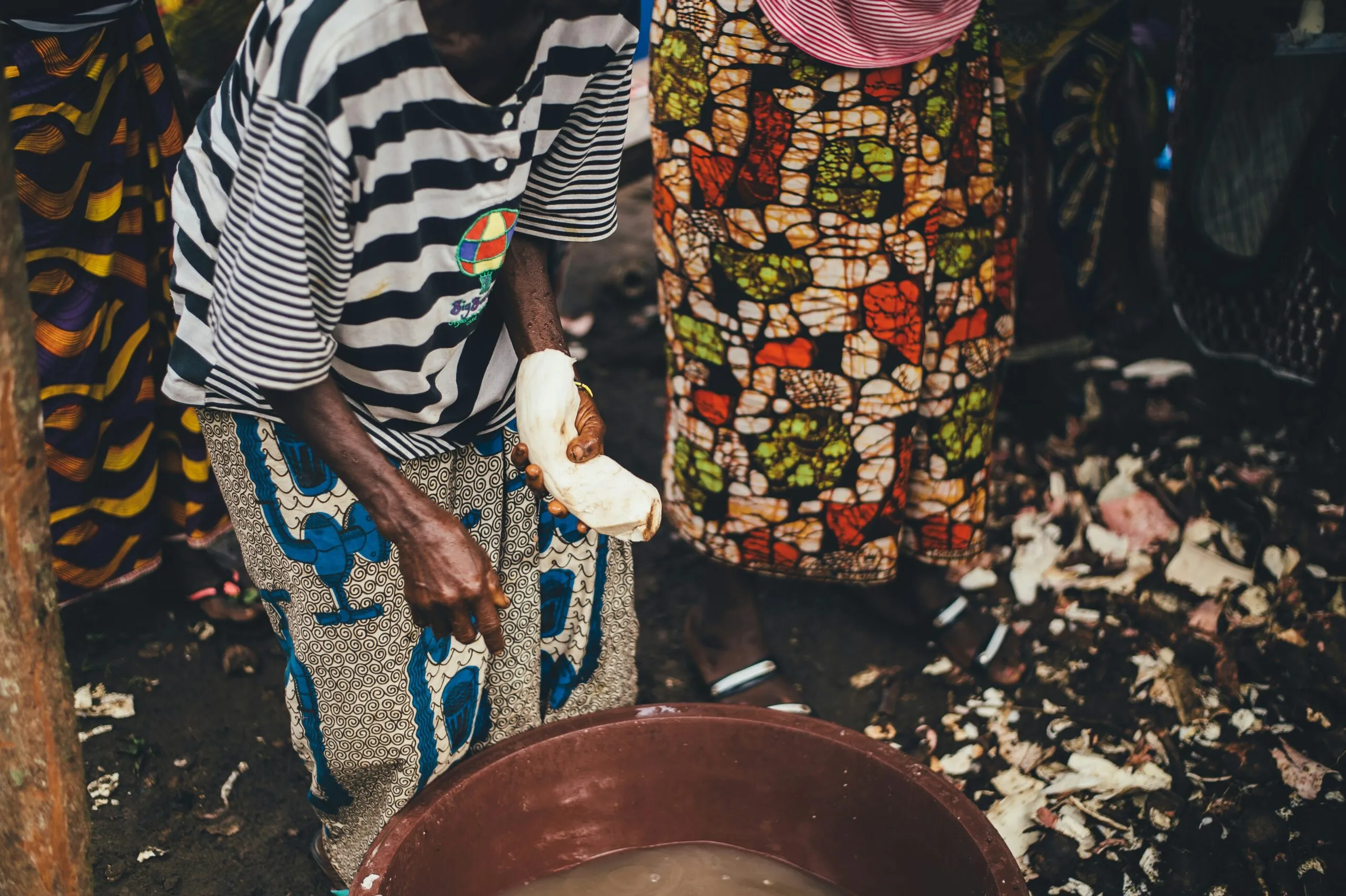 person white cloth near pail