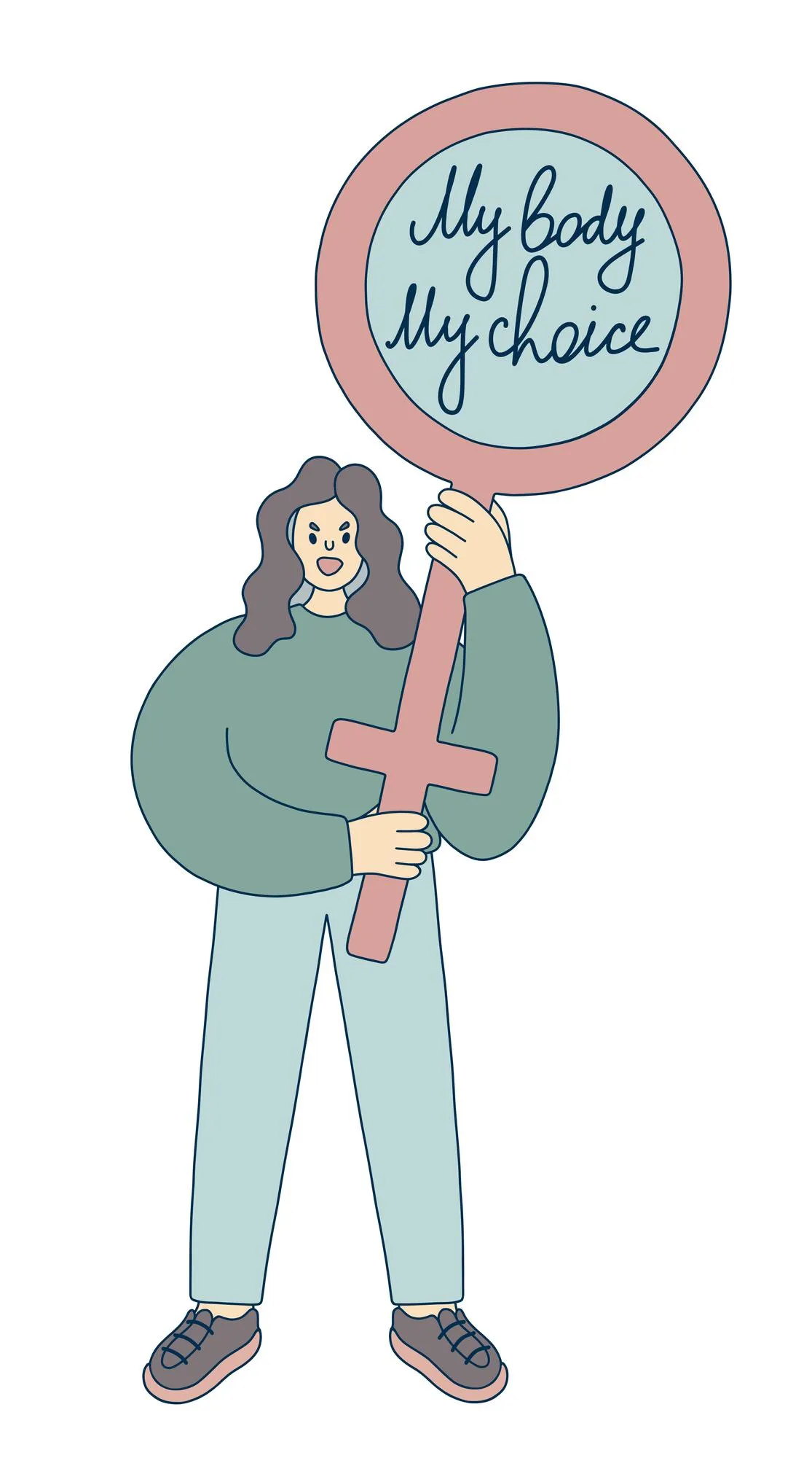 My Body My Choice. Movement against a ban on Abortion. Woman holding banner. Vector