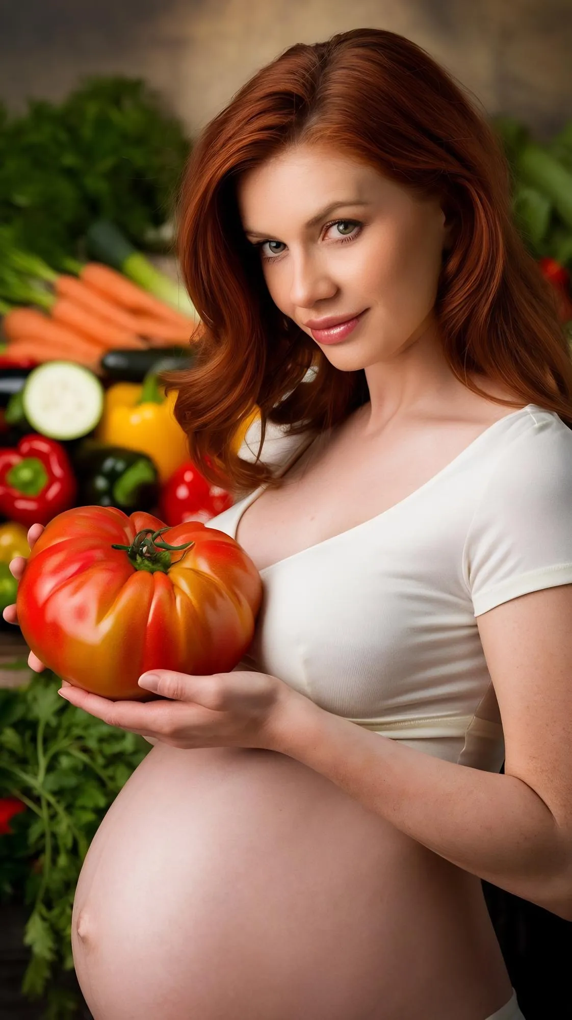Nurturing life a beautiful pregnant woman embraces healthy cooking with wholesome vegetables
