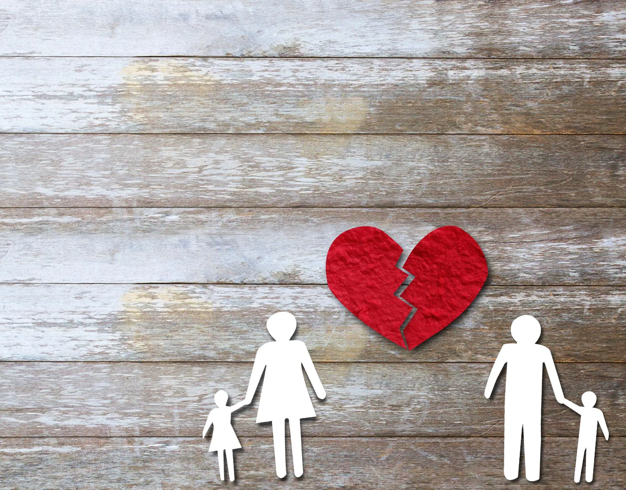 Top view with Paper chain family cutout with broken heart Divorce and broke