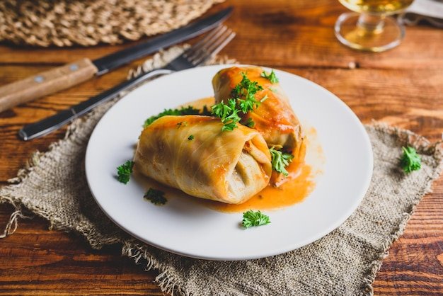 Two Cabbage Rolls Stuffed with Minced Beef