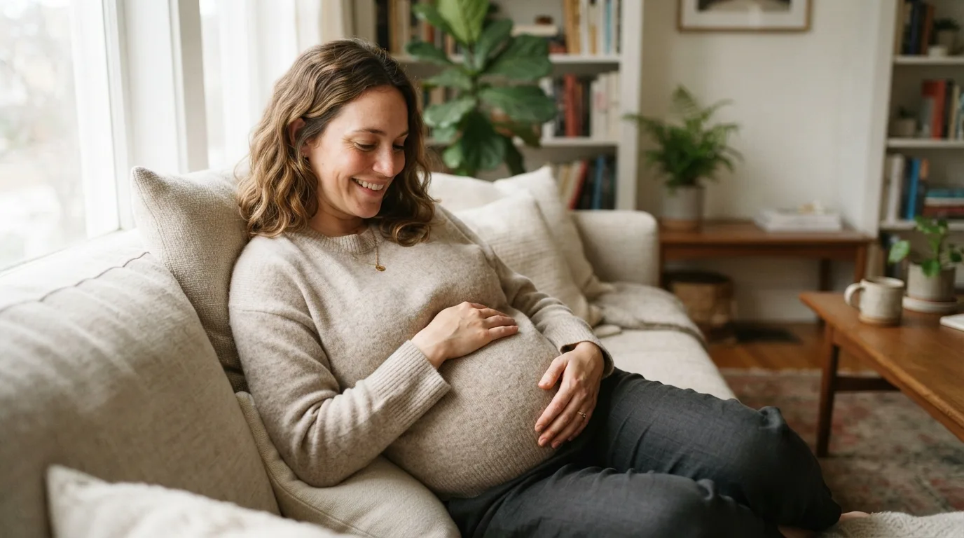 a pregnant woman resting at home