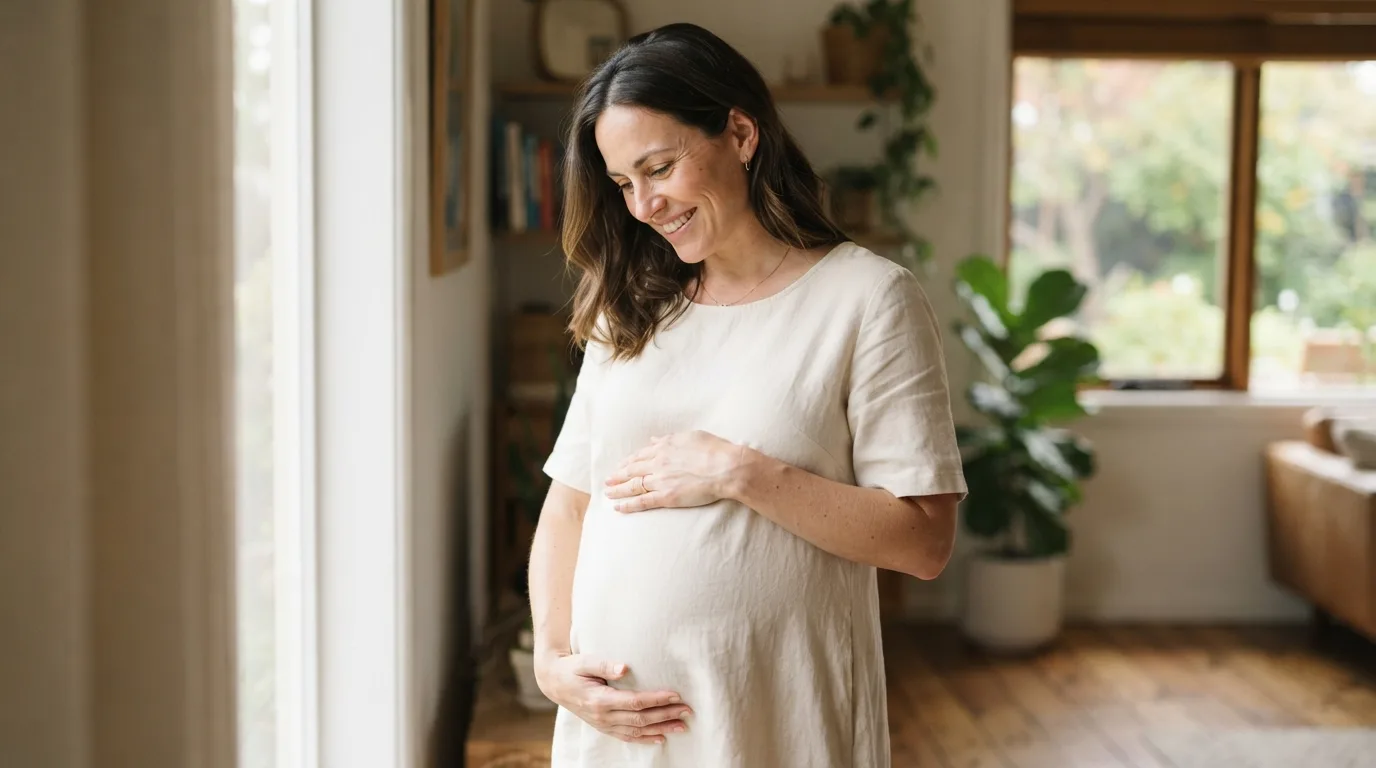 a pregnant woman holding her belly