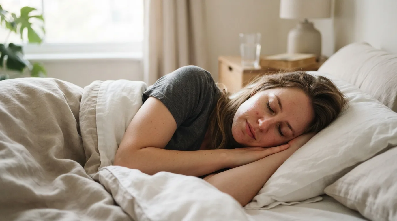 a person sleeping peacefully in bed
