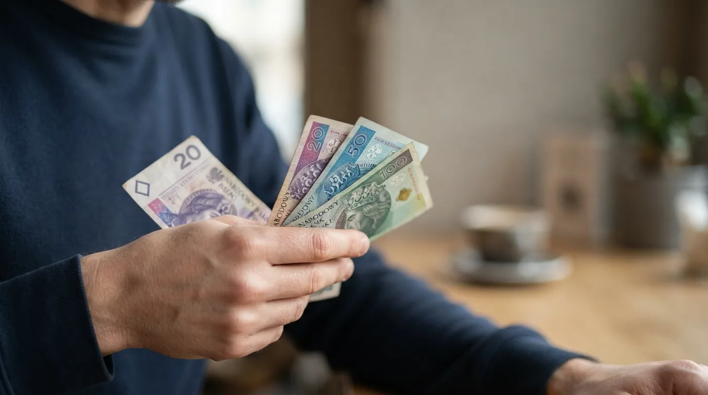 a person holding Polish banknotes