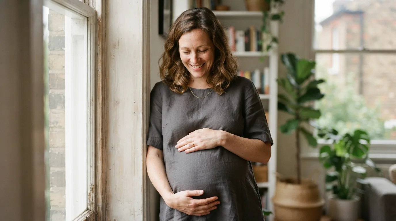 a pregnant woman holding her belly