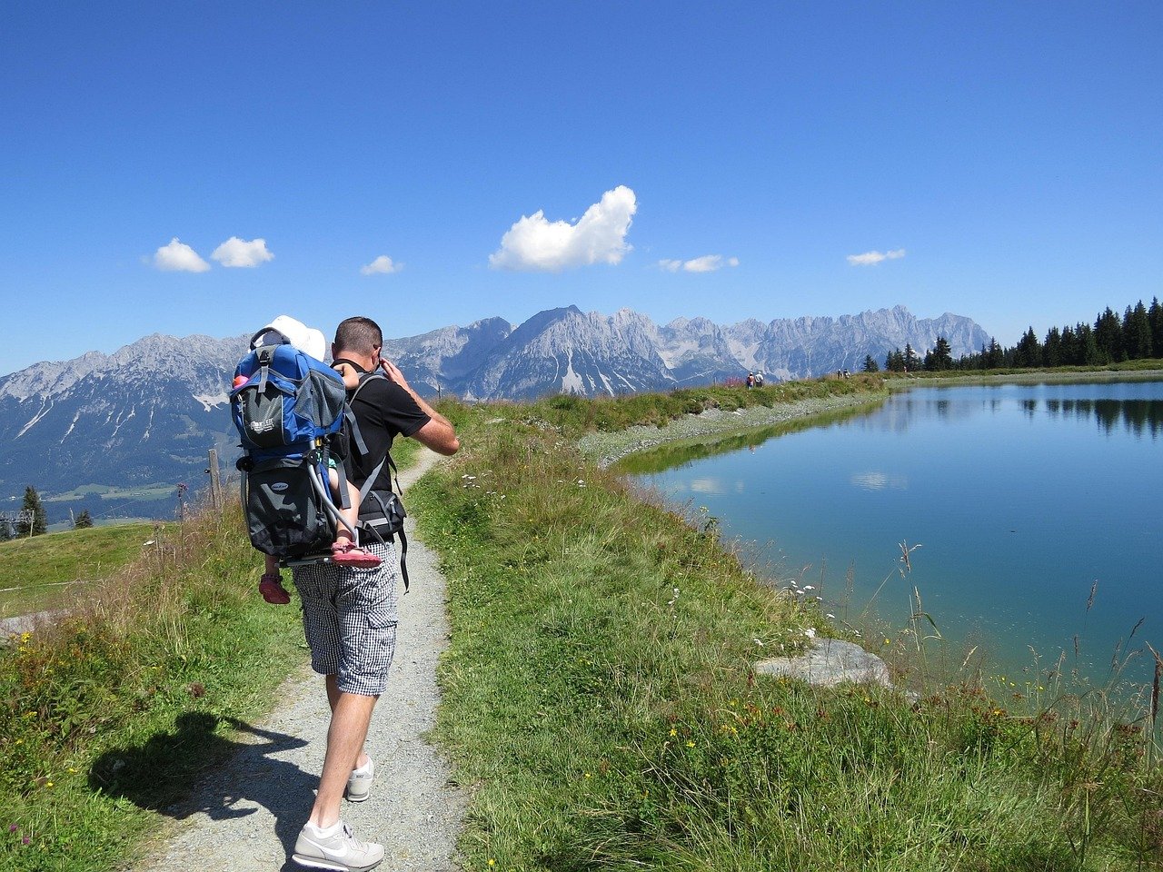 mountains, austria, tyrol, kaisergebirge, hiking, child, baby carrier, nature, mountain lake, summer, holiday, scheffau, elmau, toddler, mountain landscape, baby carrier, baby carrier, baby carrier, baby carrier, baby carrier