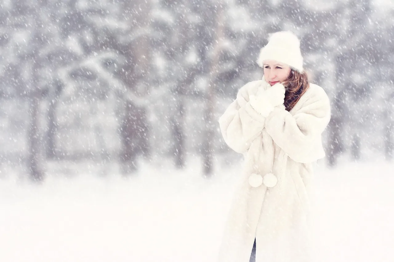 winter, snow, nature, cold, christmas, woman, shivering, shiver, frigid, freezing, fur coat, white, outdoors, snowy, snowing