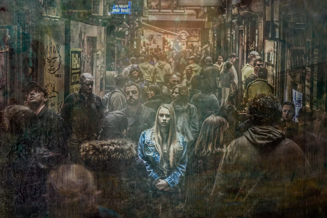 kobieta, sam, tłum, smutny, przygnębiony, depresja, samotność, nieszczęśliwy, emocjonalny, lęk, smutek, kobieta, tłum, tłum, depresja, depresja, depresja, depresja, depresja, samotność, samotność, samotność, lęk