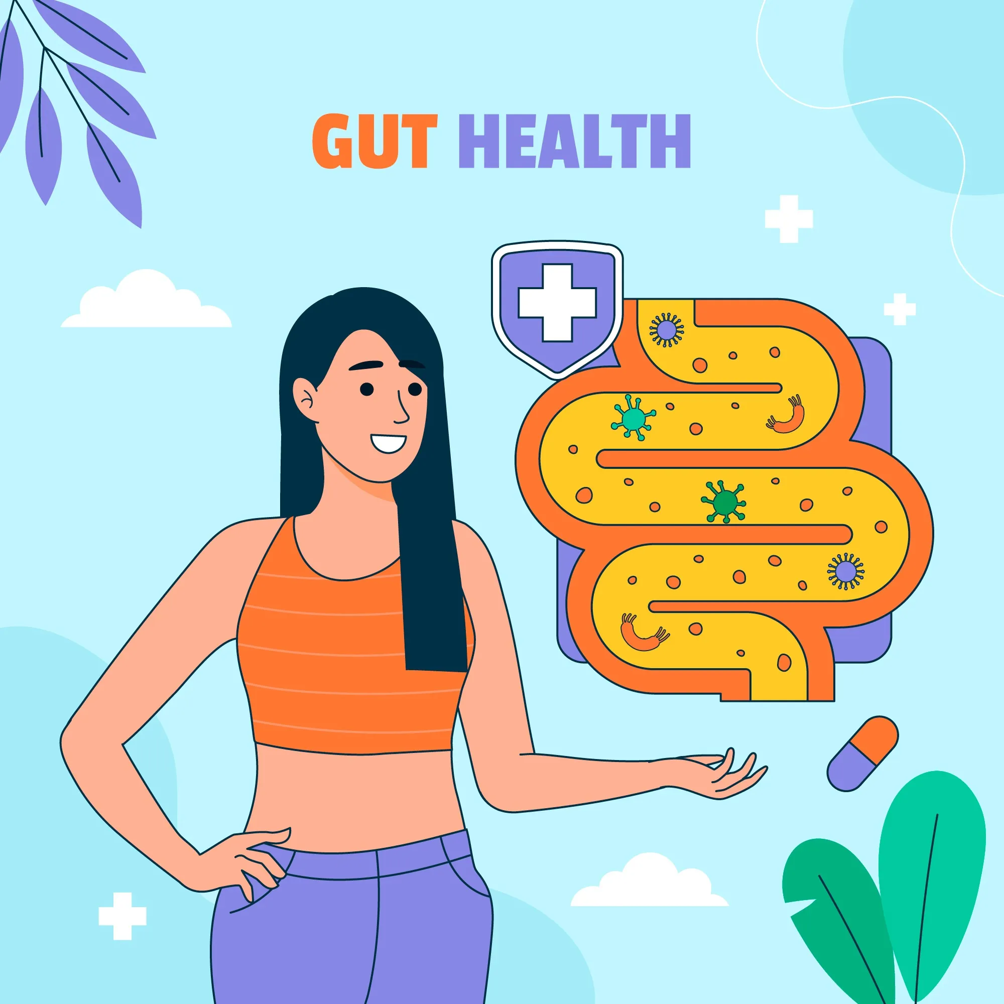 Hand drawn gut health illustration