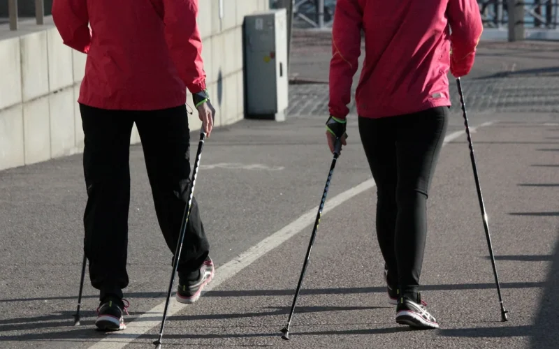 nordic walking, lato, zdatność, odzież sportowa, natura, miasto, laski, fiński fitness, różowy, facet, ćwiczenia, sport, obuwie
